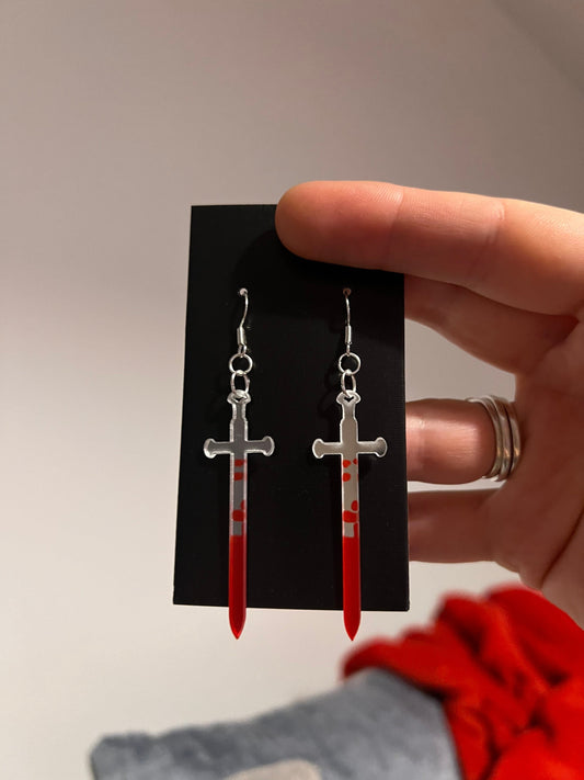 2 inch Bloody Acrylic Sword Earrings