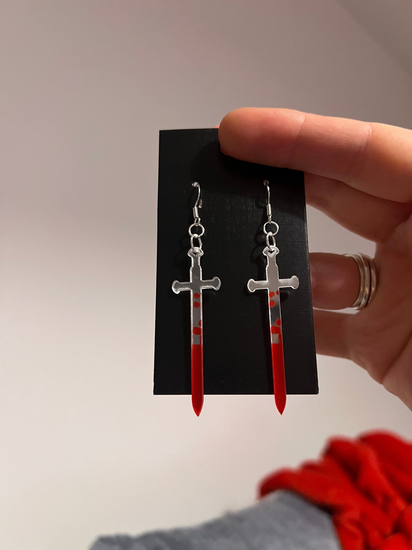 2 inch Bloody Acrylic Sword Earrings