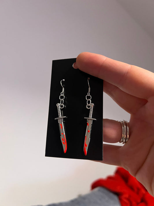 2 inch Metal Bloody Dagger Earrings