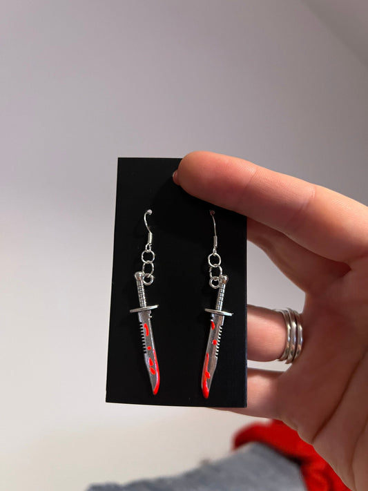 2 inch Metal Bloody Dagger Earrings