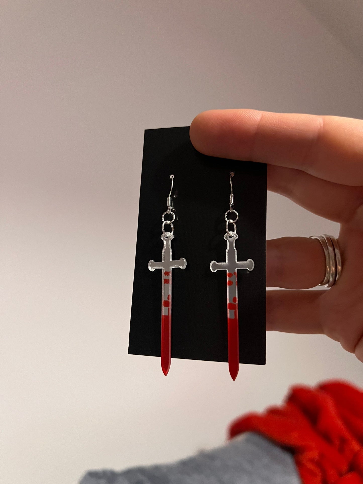 2 inch Bloody Acrylic Sword Earrings