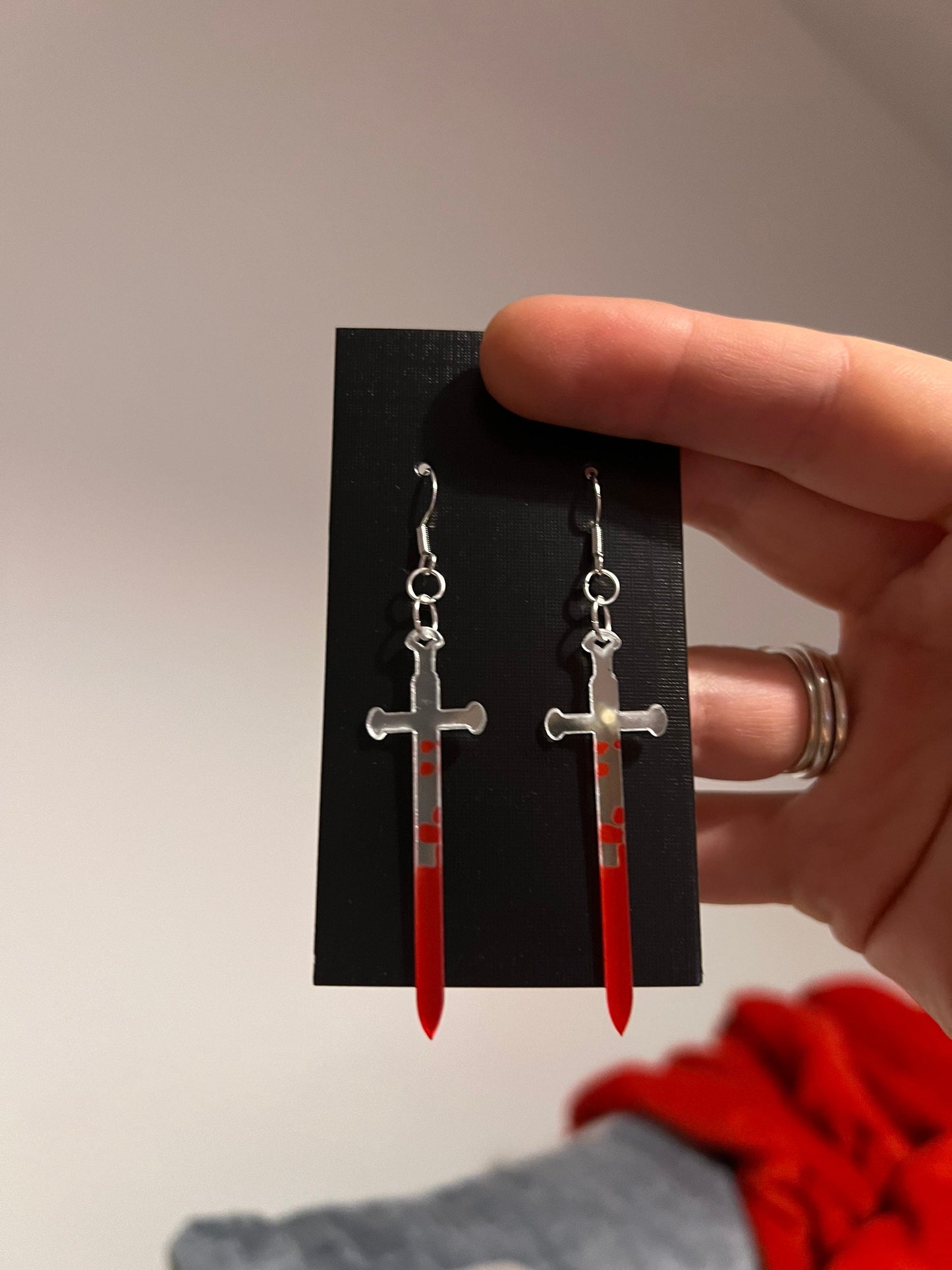 2 inch Bloody Acrylic Sword Earrings